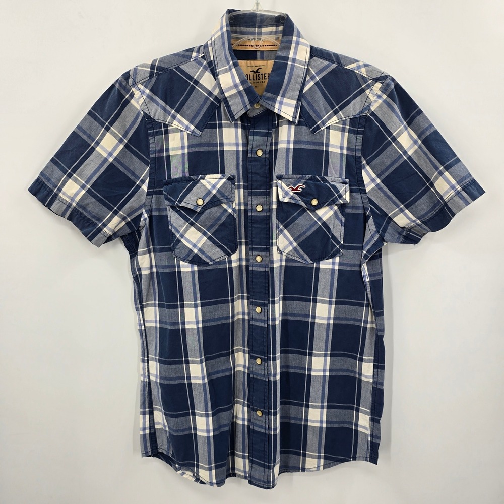 Hollister Mens‎ Plaid Short Sleeve Snap Button Western Shirt Size L